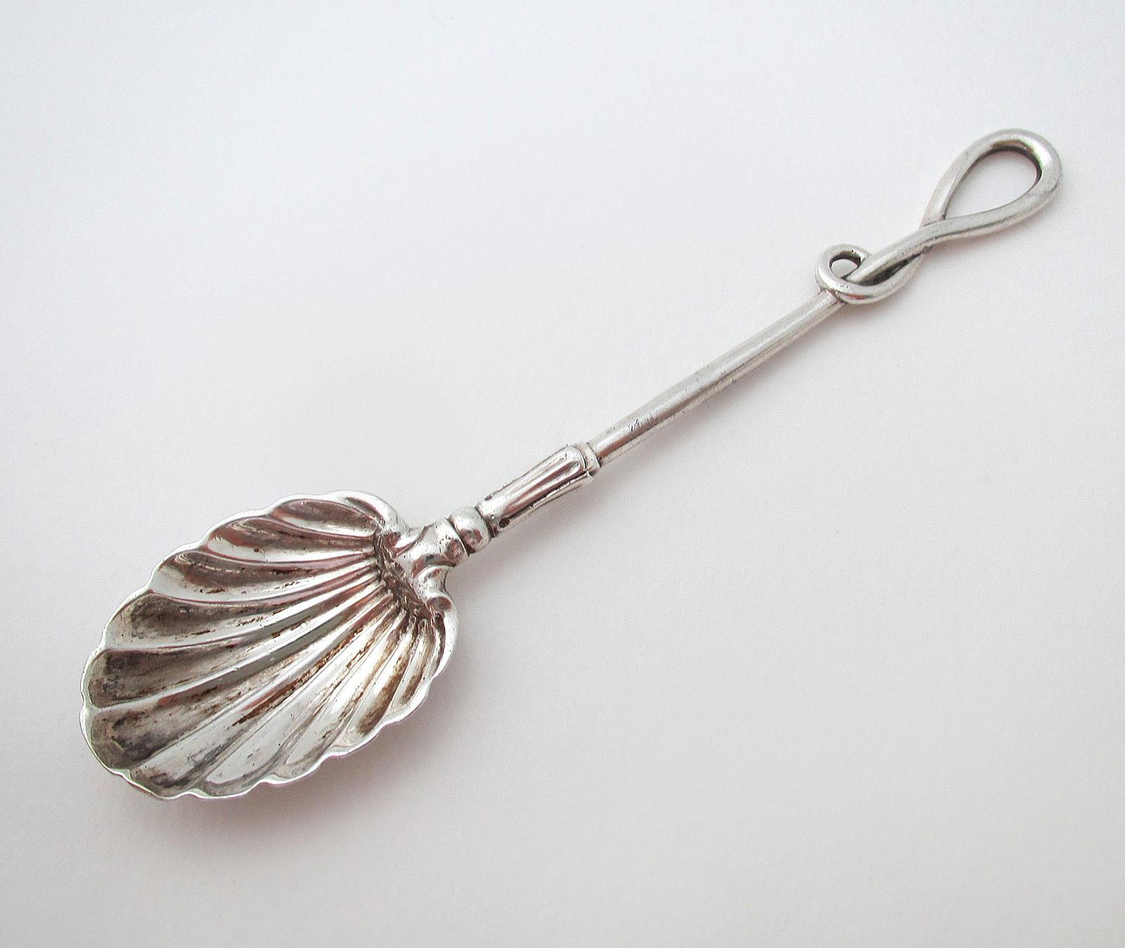 Rare English Victorian Antique Sterling Silver Whiplash Whip End Shell Tea Spoon (1 of 8)
