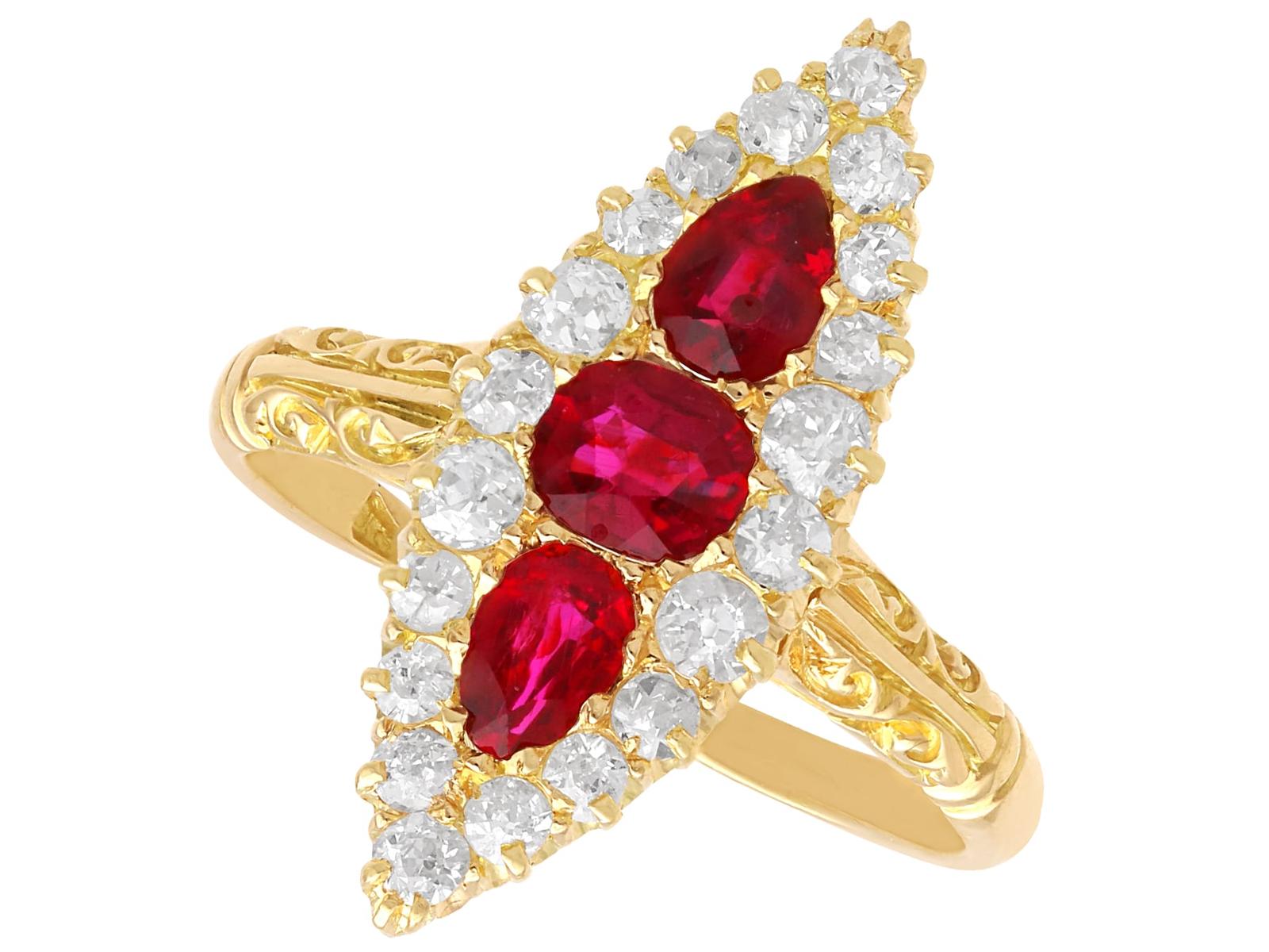 Antique Victorian 1.30ct Ruby & 1.55ct Diamond, 18k Yellow Gold Dress Ring (1 of 14)