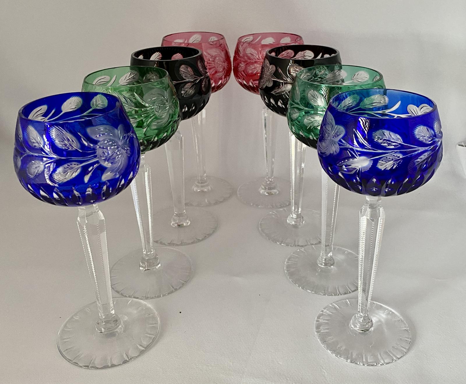 Set of 8 Art Deco Bohemian Hock Glasses. C1945 (1 of 8)