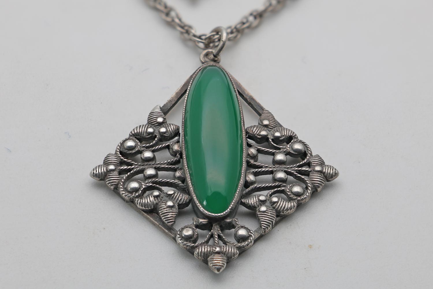 Arts & Crafts Silver Chrysoprase Pendant (1 of 1)