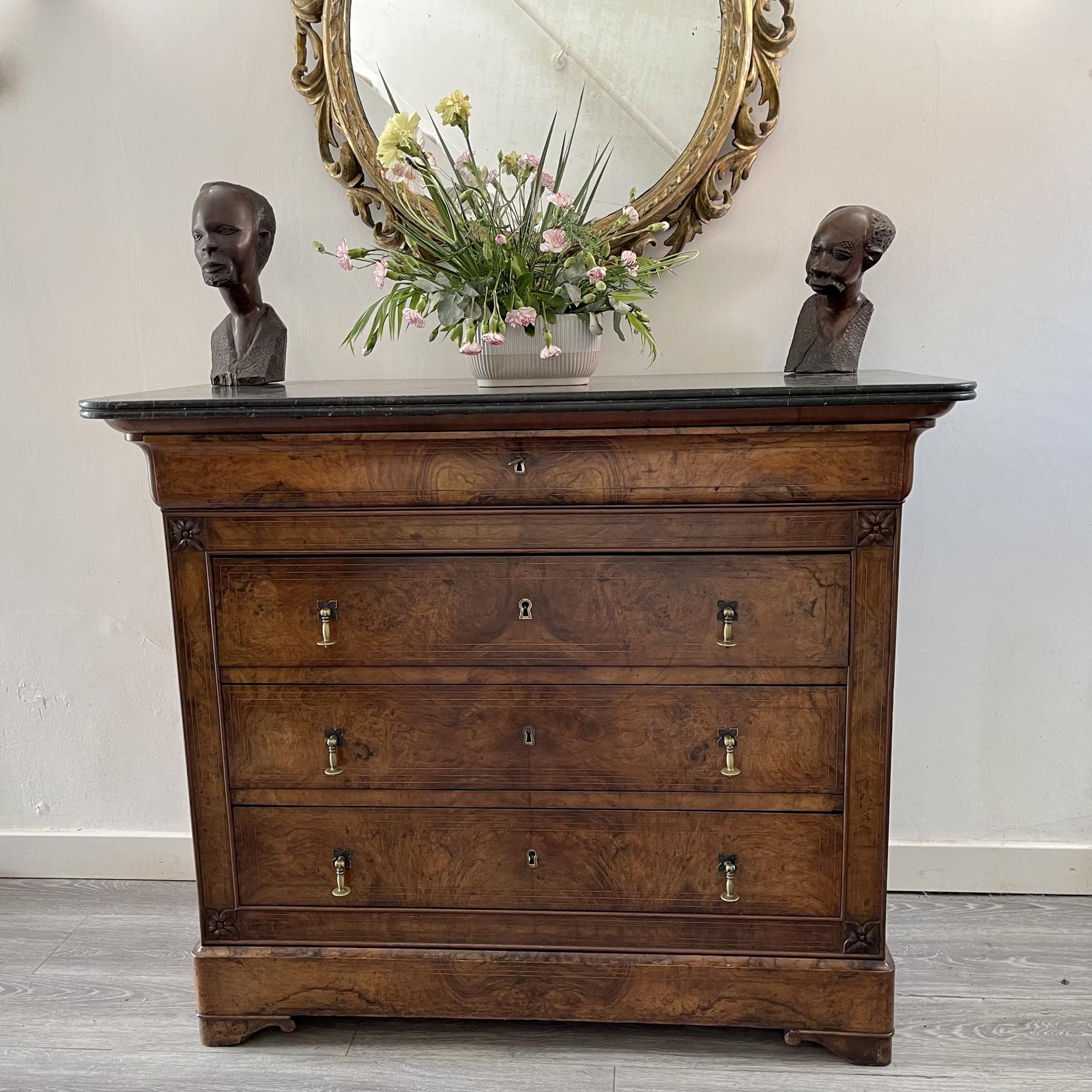 French Burr Walnut Inlaid Marble Top Commode (1 of 9) French Burr Walnut Inlaid Marble Top Commode (1 of 9)