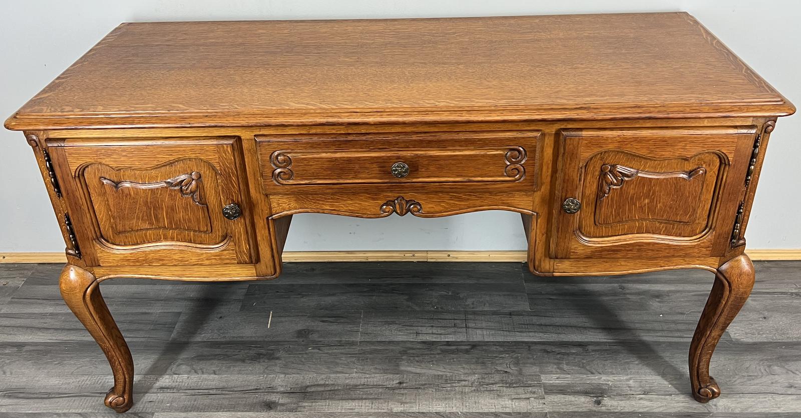 Cabinet Vintage French Style Carved Oak Desk (1 of 10)
