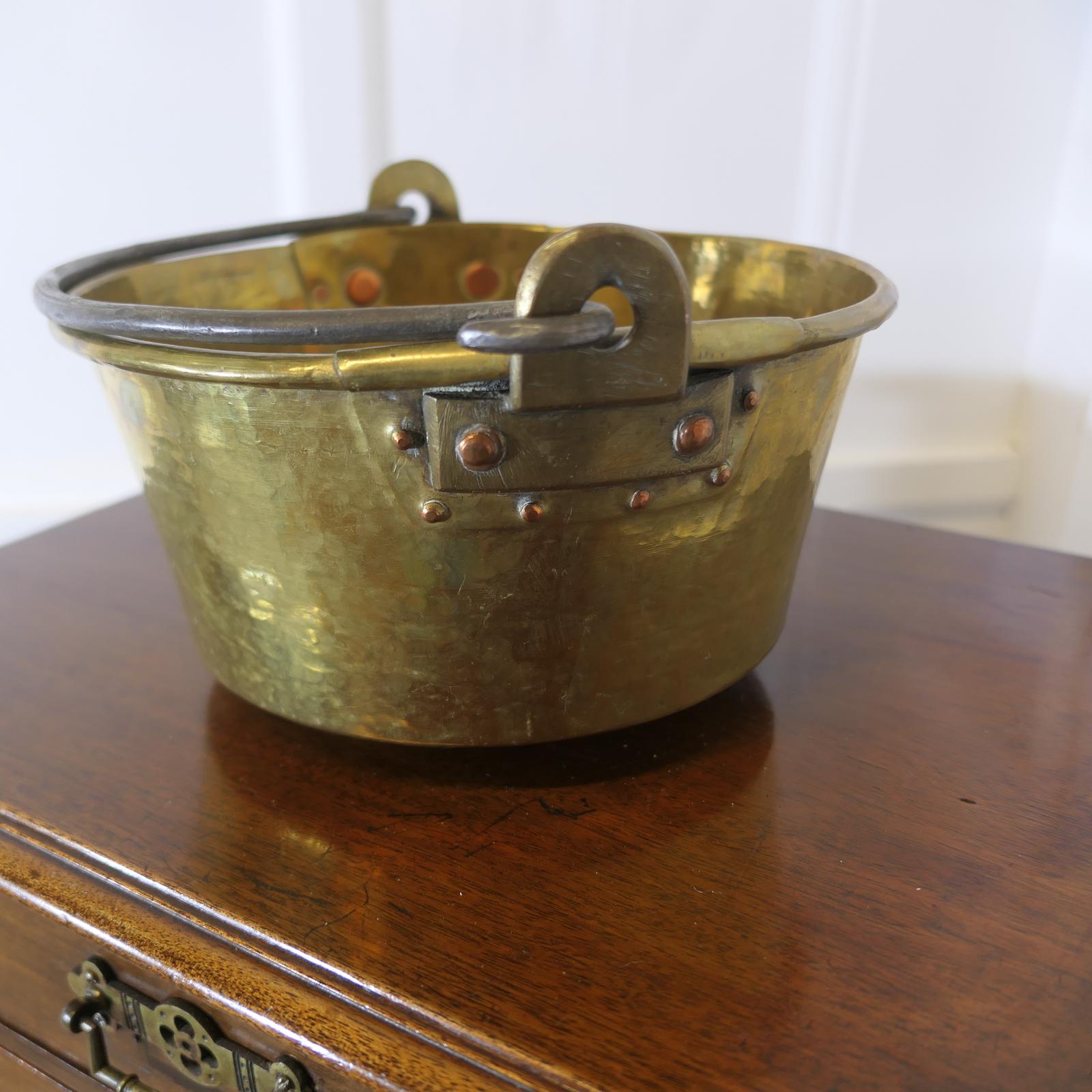 Small 19th Century Riveted Swing Handled Brass Pan (1 of 6)