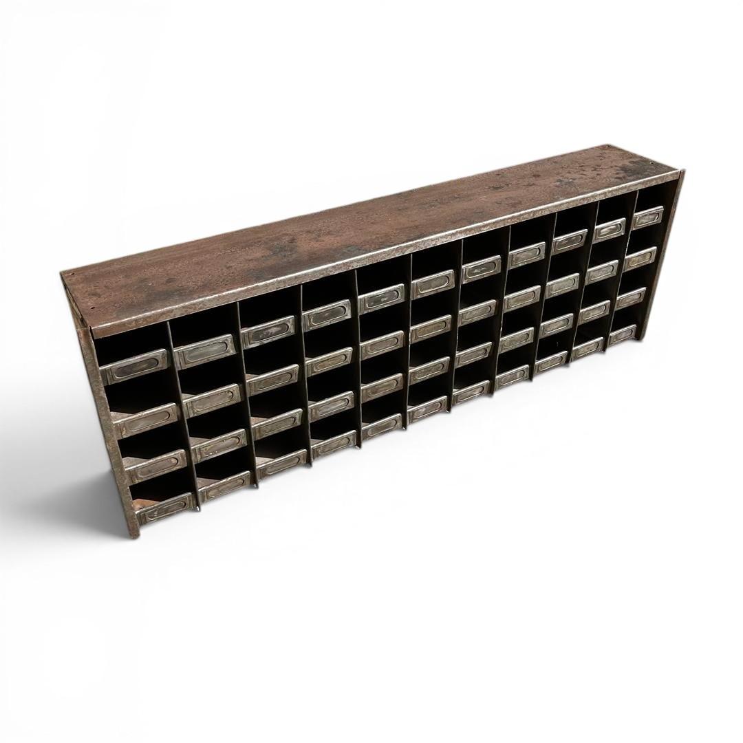 Vintage Metal Low Pigeonhole Storage with 44 Sections (1 of 15) Vintage Metal Low Pigeonhole Storage with 44 Sections (1 of 15)