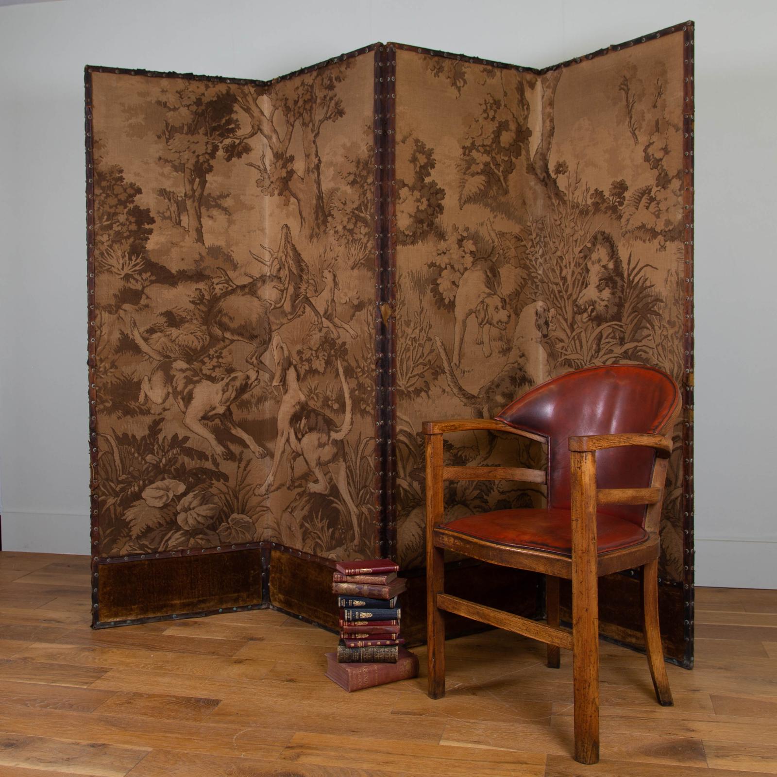 Early 20th Century Hunting Scene 4 Fold Room Screen (1 of 12) Early 20th Century Hunting Scene 4 Fold Room Screen (1 of 12)