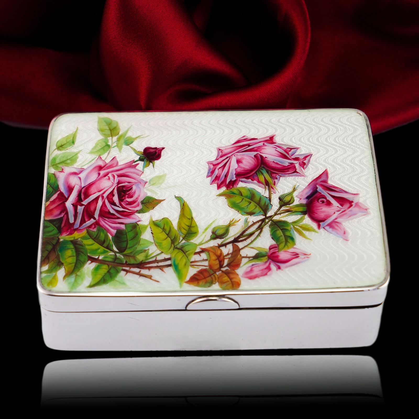 Antique Large Solid Silver Enamel Box Guilloche and Rose Design - Steinhart & Co 1904 (1 of 20)