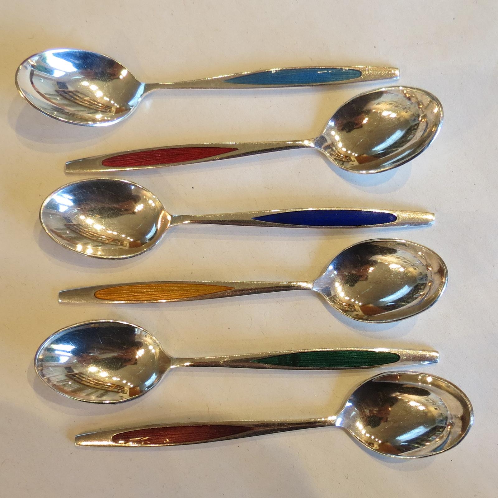 Meka, Denmark - Cased Set of 6 Silver & Enamel Teaspoons (1 of 5)