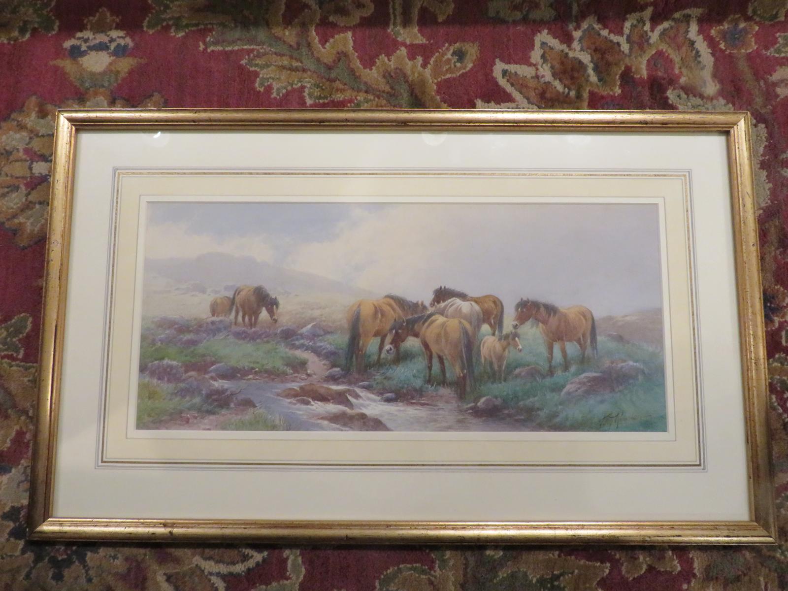 Watercolour Scene Dartmoor Ponies by Tom Rowden (1 of 3)