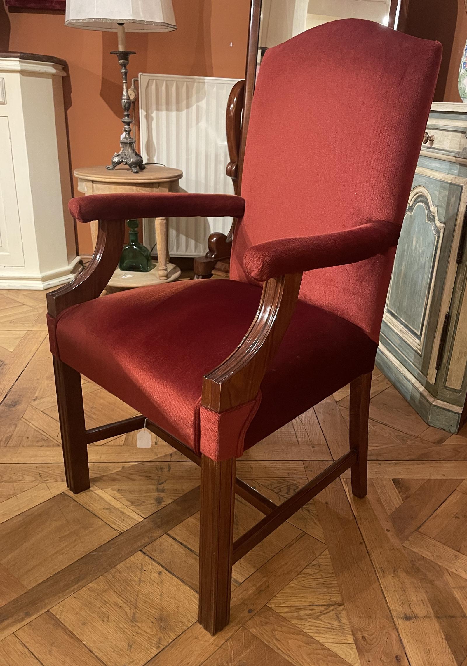 Mahogany Office Chair or Library Chair Upholstered in Red Velvet (1 of 14) Mahogany Office Chair or Library Chair Upholstered in Red Velvet (1 of 14)
