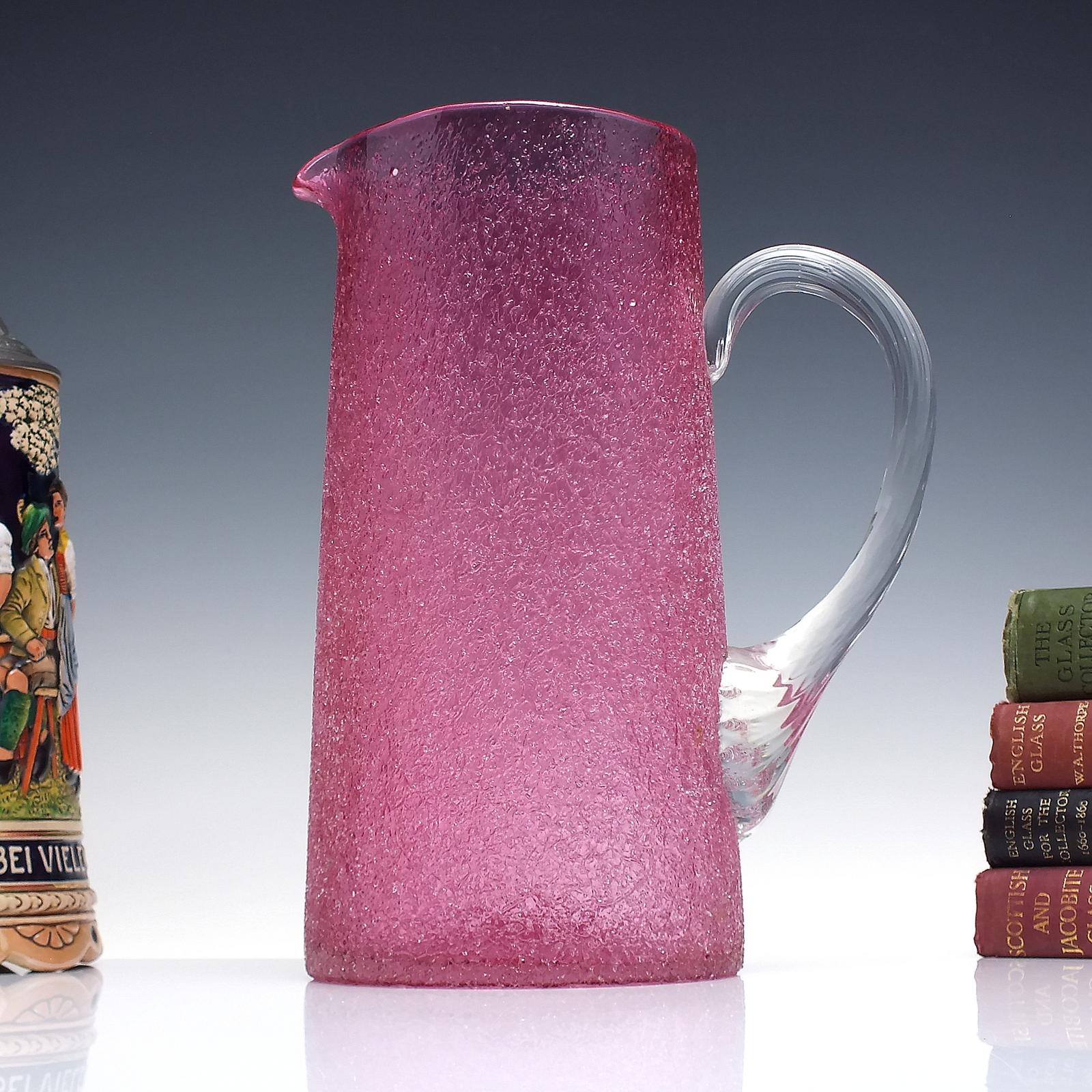 Tall 19th Century Cranberry Overshot Glass Water Jug C1880 (1 of 5)