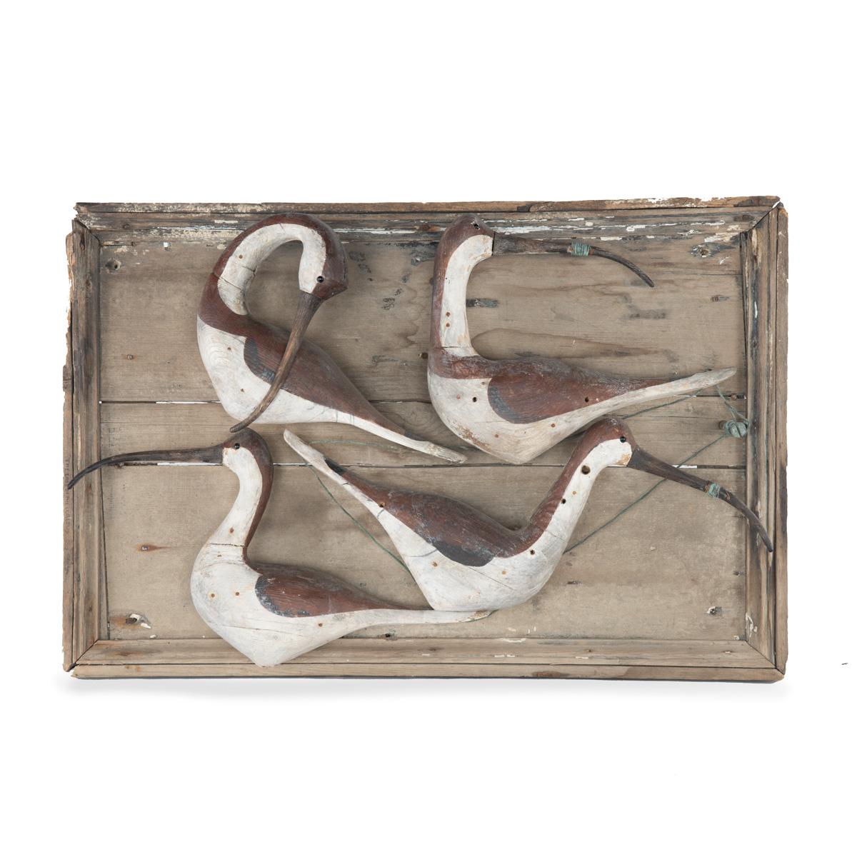 Wall-mounted Sculpture of Four Sandpipers, Carved, Painted and with Bound Copper Wire, Mounted on a Moulded Framed Panel by Guy Taplin (1 of 6) Wall-mounted Sculpture of Four Sandpipers, Carved, Painted and with Bound Copper Wire, Mounted on a Moulded Framed Panel by Guy Taplin (1 of 6)