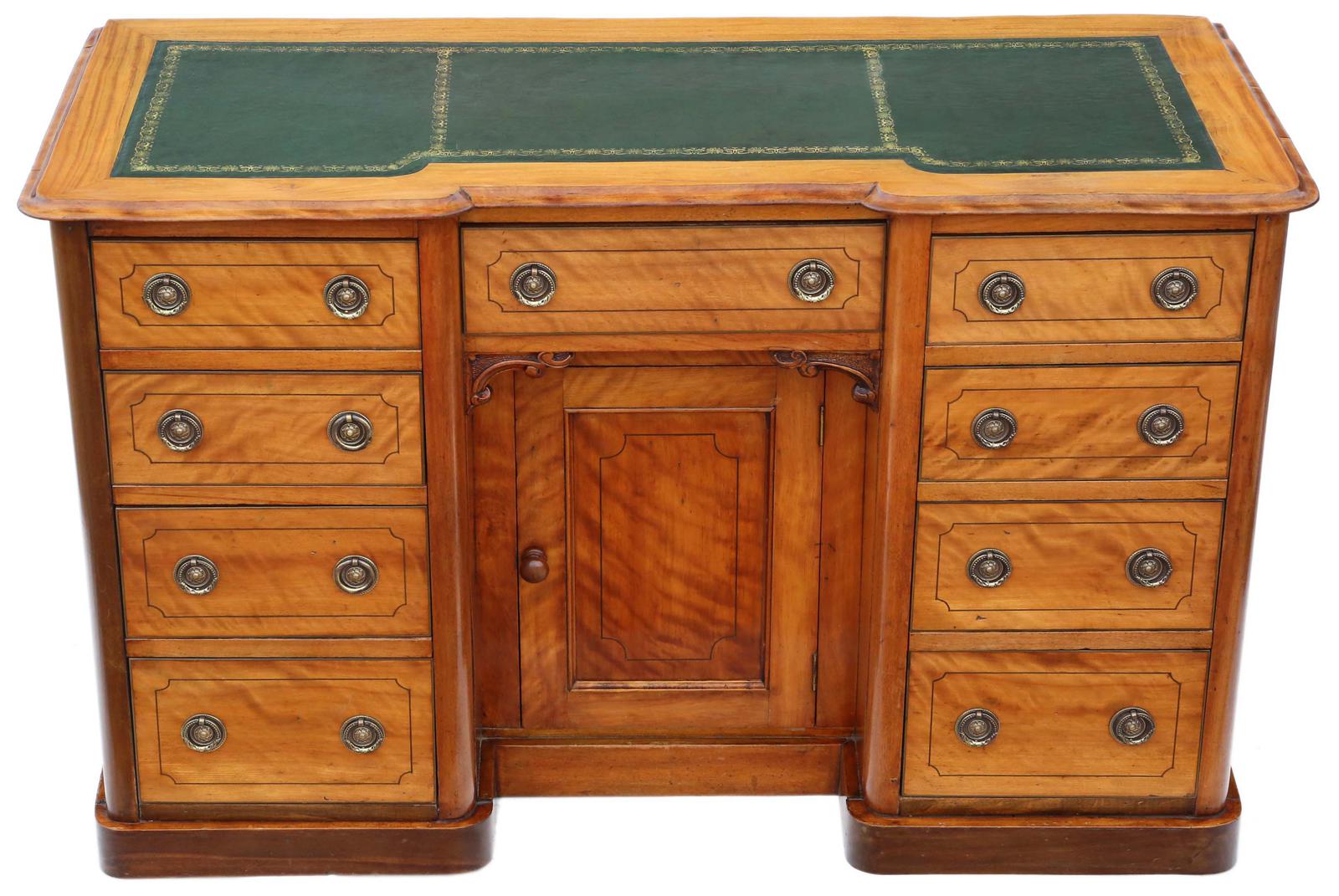 Victorian Inlaid Satin Walnut Twin Pedestal Desk Writing Table (1 of 9)
