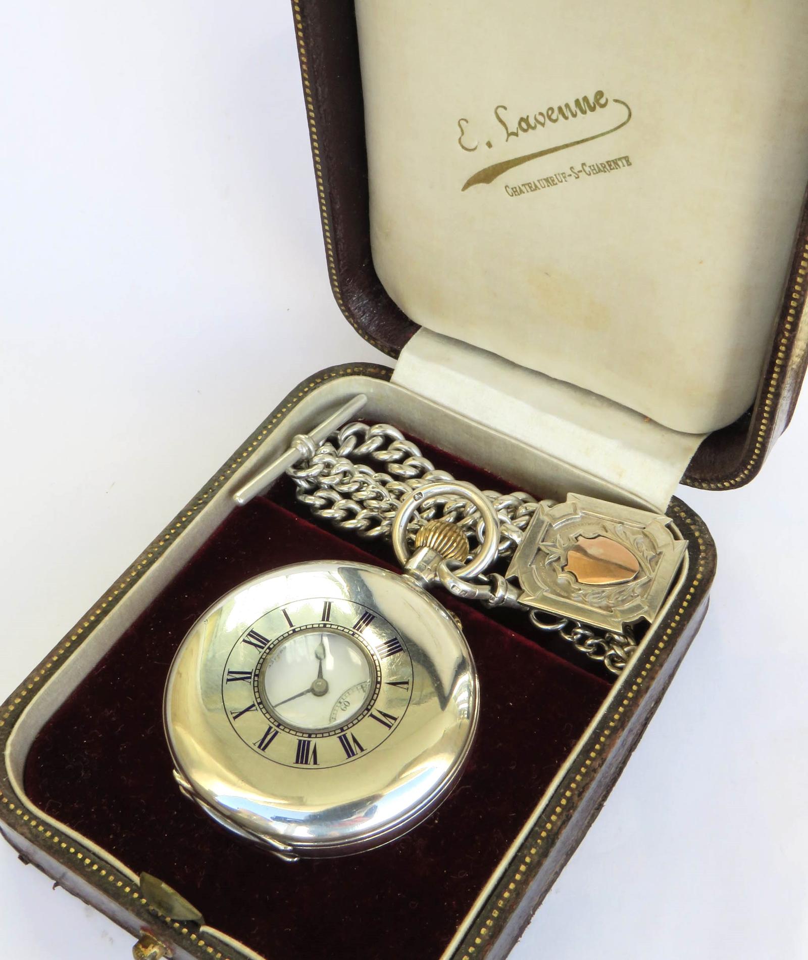 Pocket Watch: Antique Silver Half Hunter Pocket Watch & Chain (1 of 6)