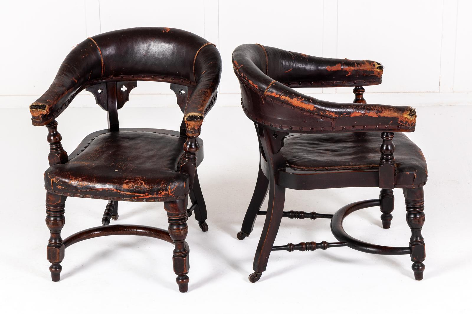 Pair of Late 19th Century English Mahogany and Rexine Armchairs (1 of 10)