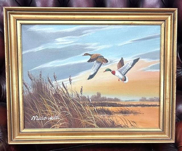 Giltwood Framed Oil on Canvas Landscape Scene with Ducks - Signed by Artist McDonald (1 of 2) Giltwood Framed Oil on Canvas Landscape Scene with Ducks - Signed by Artist McDonald (1 of 2)