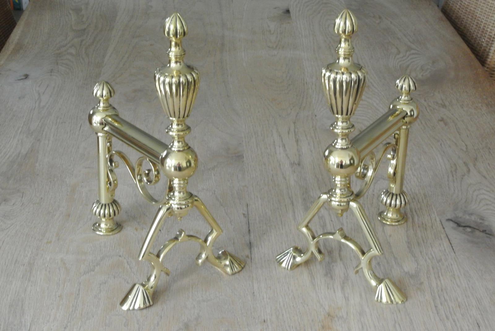 Quality Pair of Large Victorian Brass Fire Dogs Fire Iron Rest Andirons c.1880 (1 of 9)