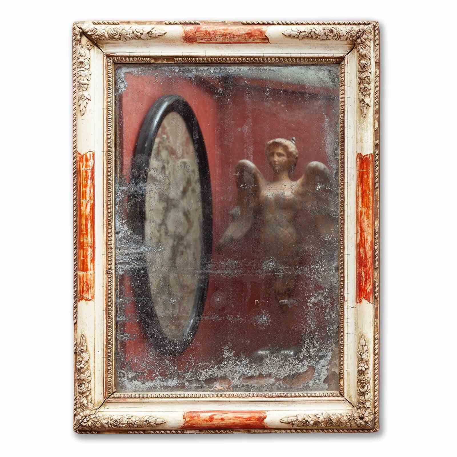 19th Century Red & White Bole Rectangular Wall Mirror From Franc (1 of 8)