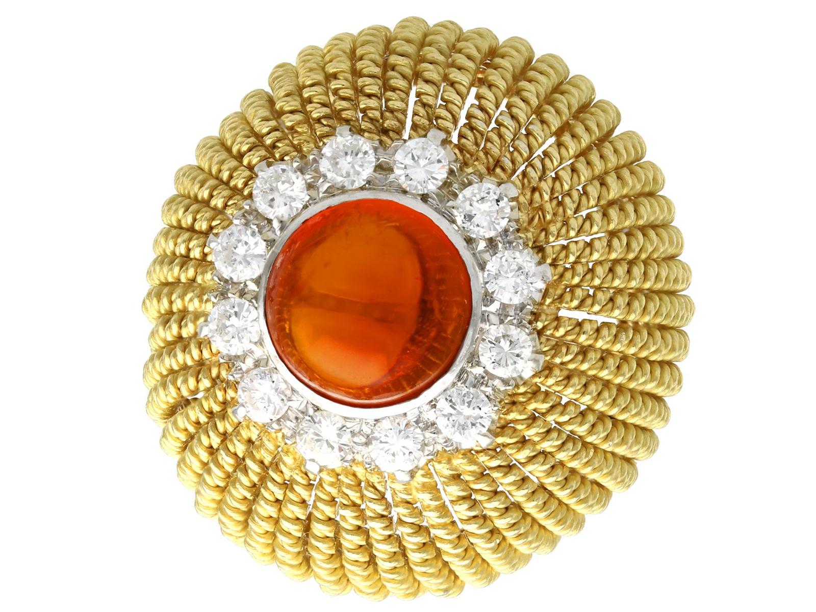 Vintage 2.48ct Hessonite Garnet & 1.02ct Diamond, 18ct Yellow Gold Dress Ring c.1950 (1 of 9)