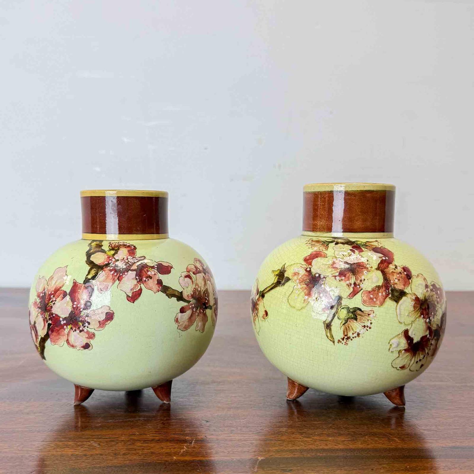 Pair of Doulton Lambeth Faience Cherry Blossom Vases (1 of 12) Pair of Doulton Lambeth Faience Cherry Blossom Vases (1 of 12)