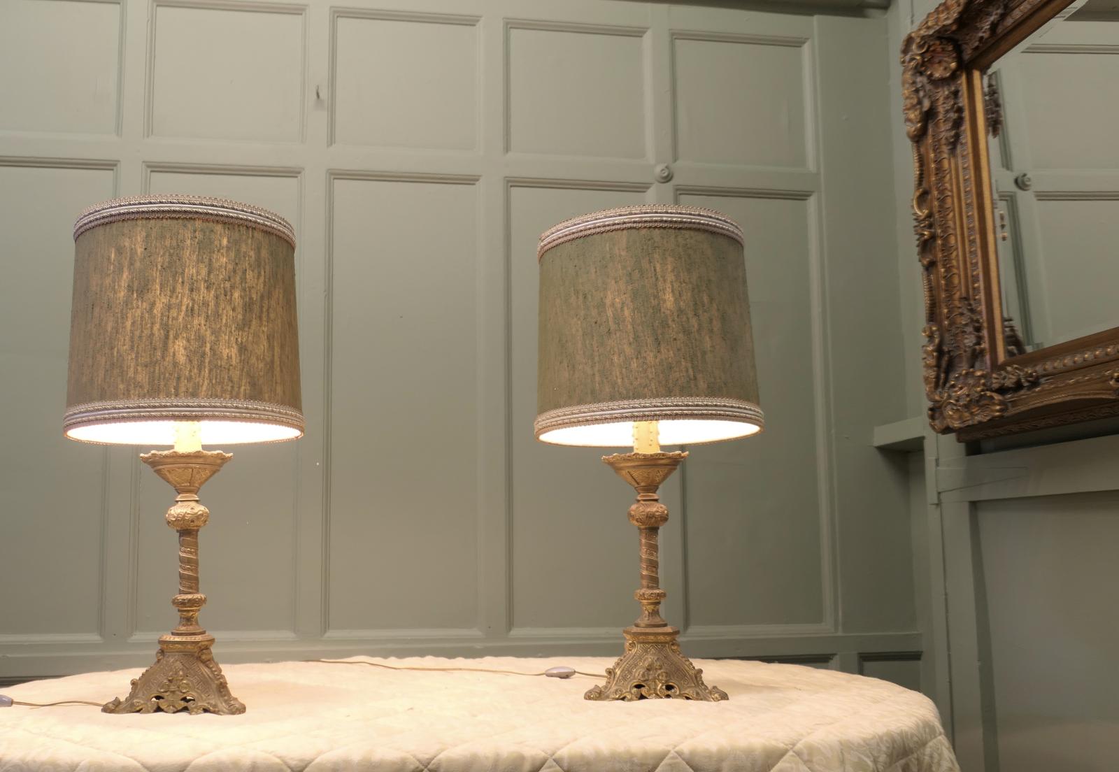 A Pair of Heavy French Gothic Brass Table Lamps (1 of 8)
