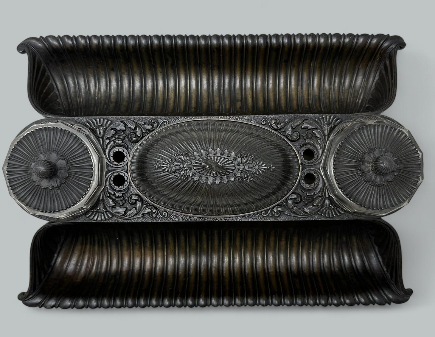 Antique French Regency 19th Century Grand Tour Bronze Crystal Desk Set Inkstand Encrier (1 of 9)