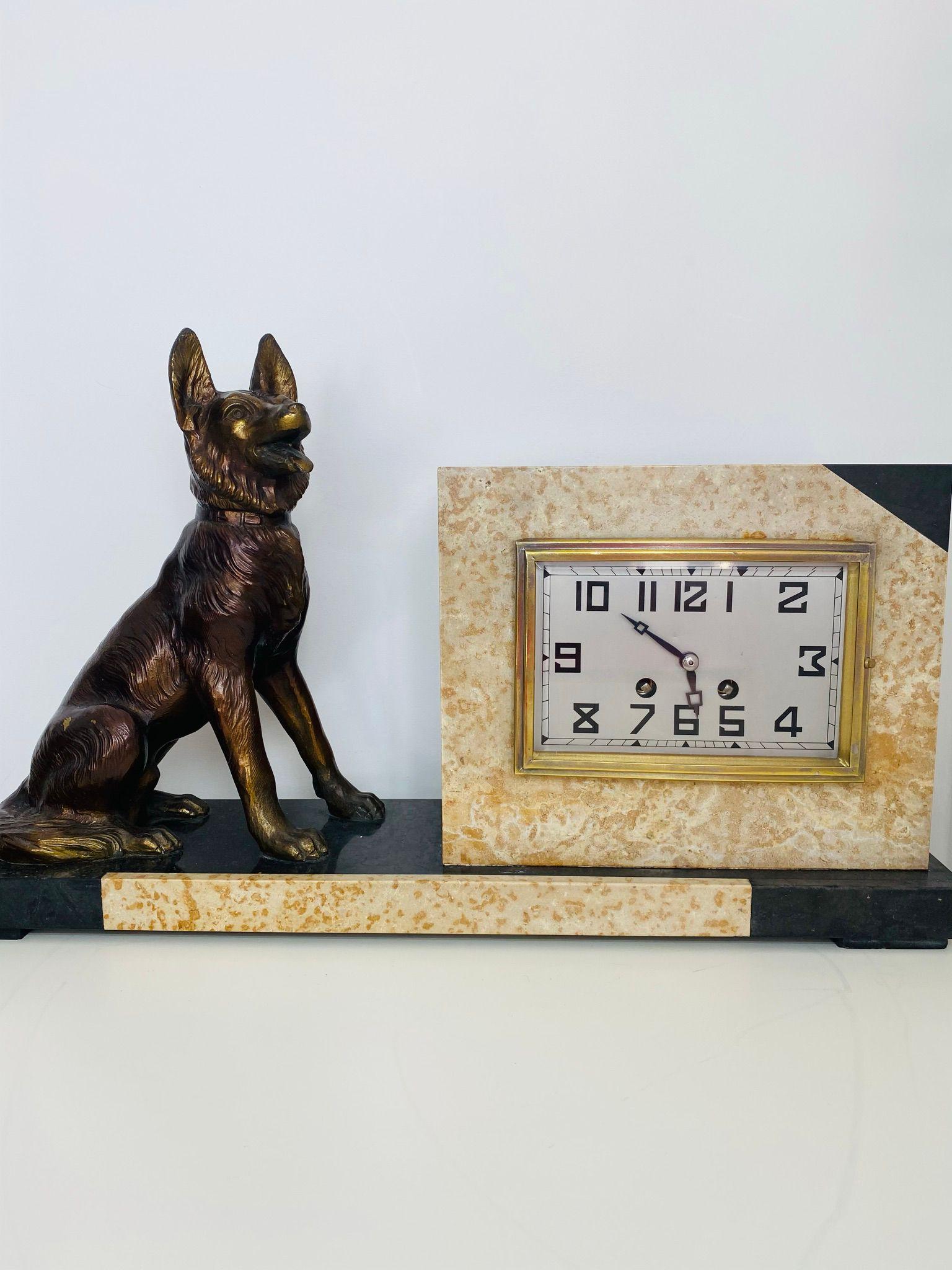 Onyx Clock with Dog Sculpture (1 of 7) Onyx Clock with Dog Sculpture (1 of 7)