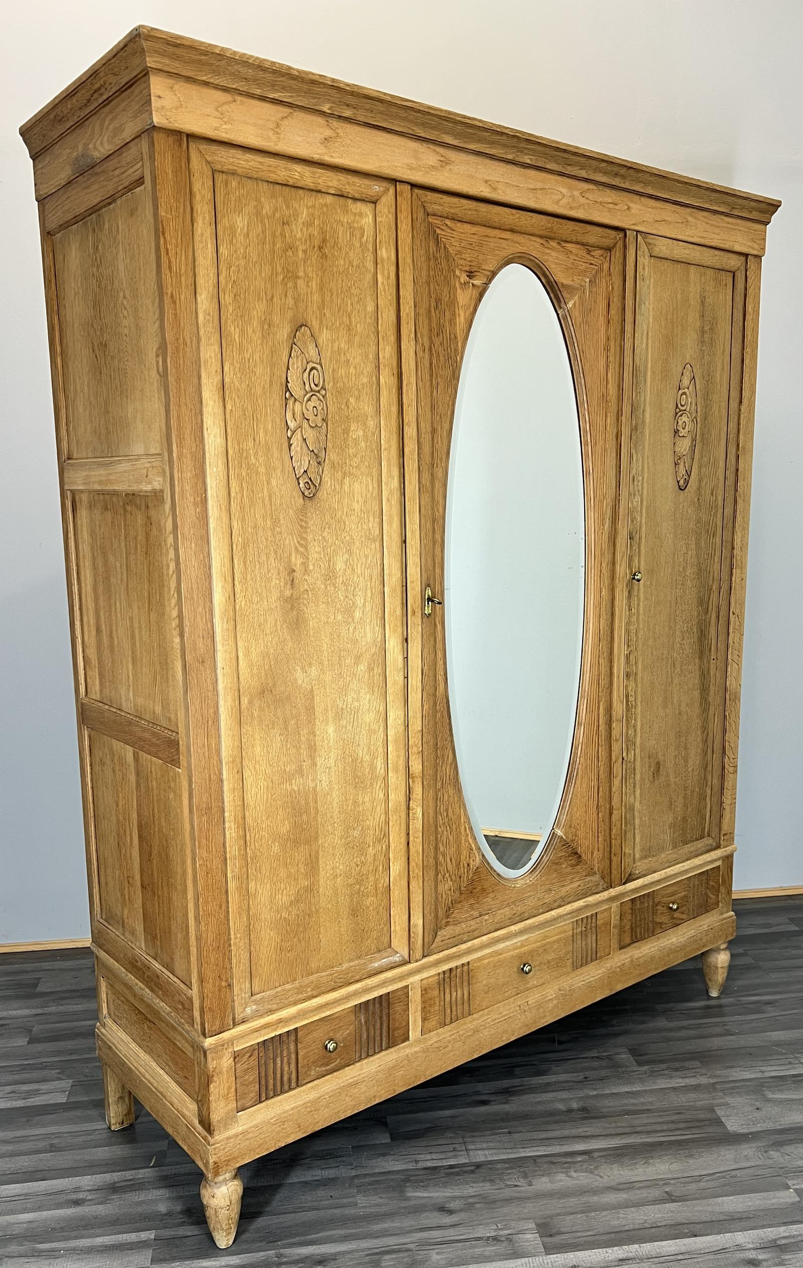 Wardrobe Antique French Oak Armoire Mirror Door Drawers (1 of 16)