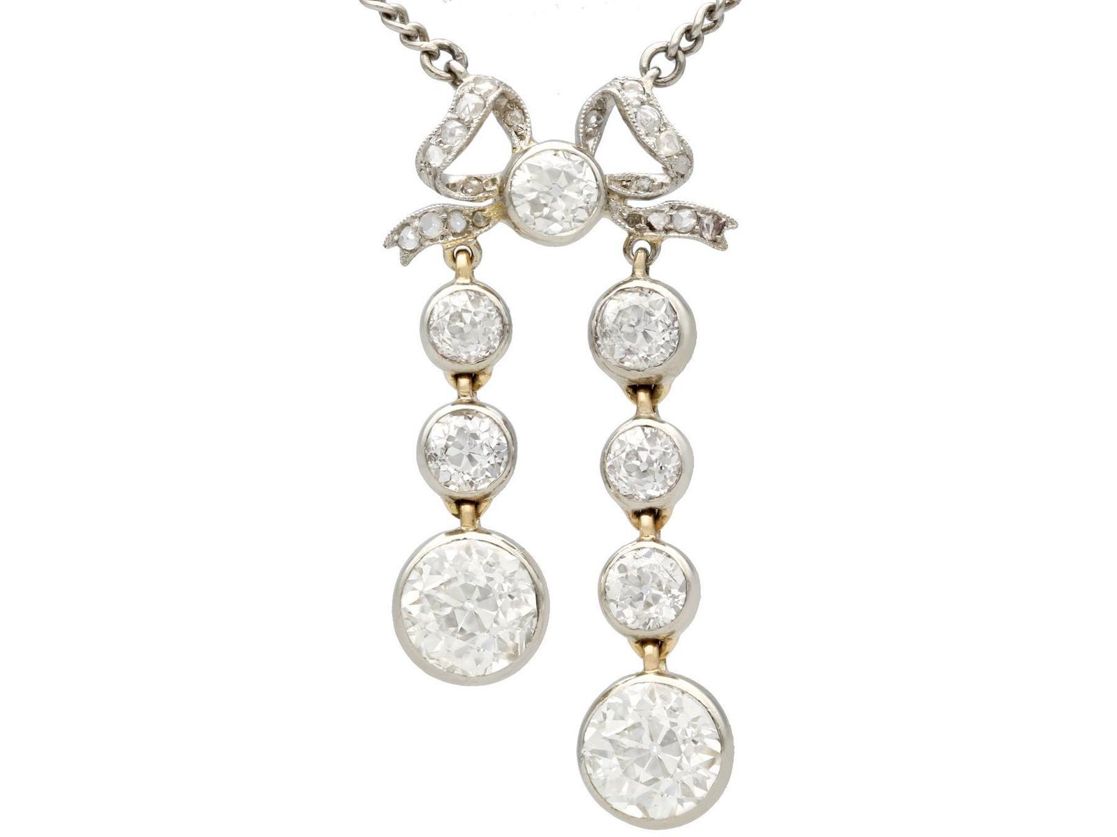 Antique 5.15ct Diamond & 10ct Yellow Gold 'Bow' Necklace c.1920 (1 of 14)