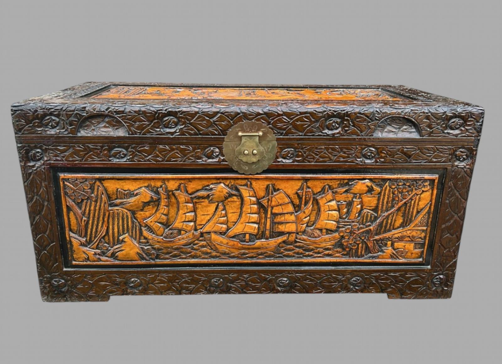 A Mid Century Chinese Carved Camphor Wood Chest (1 of 6)