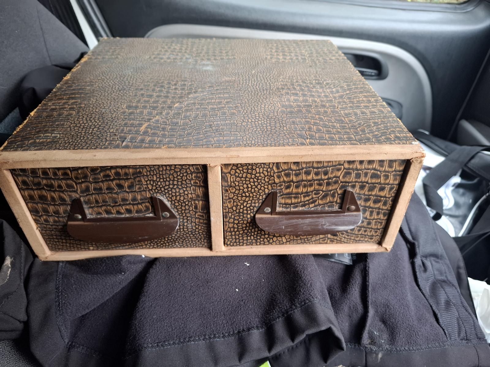 Vintage 2 Drawer Tabletop Filing Chest - Faux Snakeskin & Bakelite Handles (1 of 7)