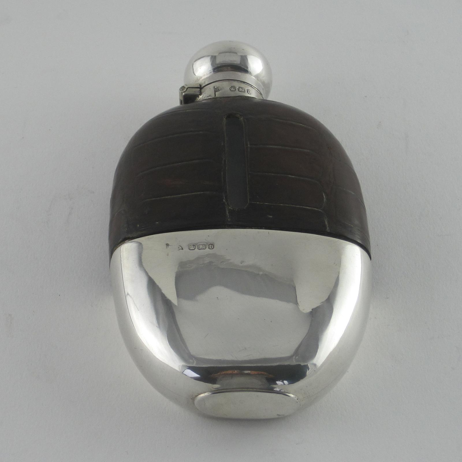 Victorian Sterling Silver & Crocodile Leather Hip Flask (1 of 9) Victorian Sterling Silver & Crocodile Leather Hip Flask (1 of 9)