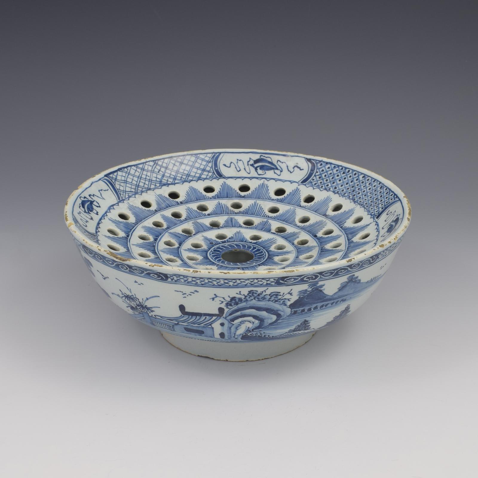 Rare English Delft Chinoiserie Colander Bowl c.1760 (1 of 11) Rare English Delft Chinoiserie Colander Bowl c.1760 (1 of 11)