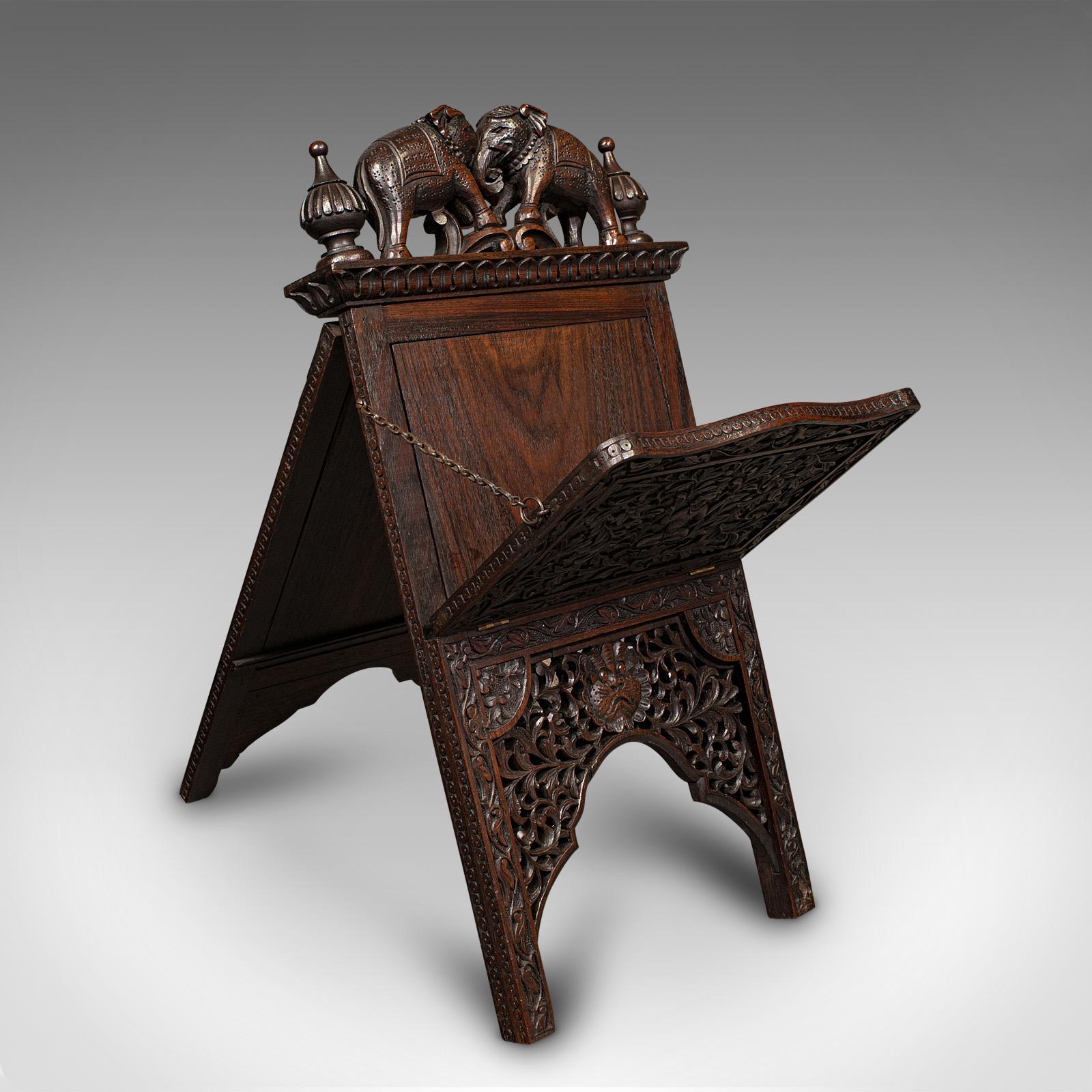 Antique Carved Folio Stand, Burmese, Teak, Gentleman's Newspaper Rack, Victorian (1 of 12)