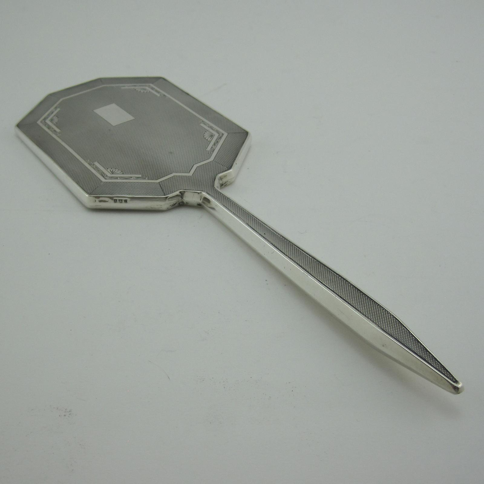 Stylish Art Deco Design Silver Hand Mirror (1 of 4)