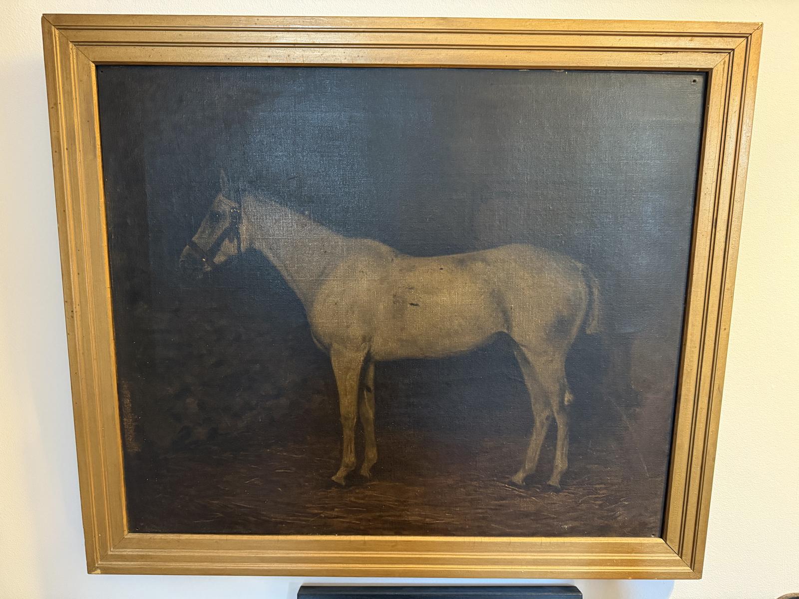 Oil Painting of a White Horse – 19th C Equestrian Artwork (1 of 3)