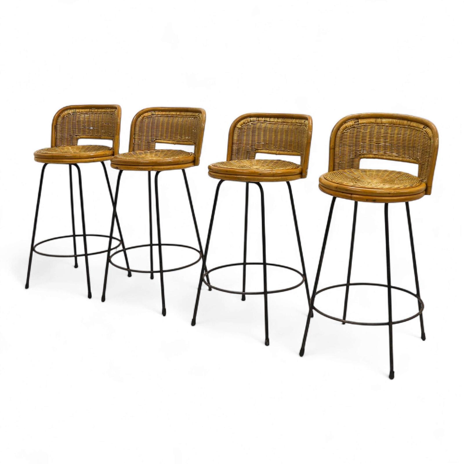 Set of Four Mid‑Century Rattan Bar Stools - In the Manner of Seng of Chicago, c.1960s (1 of 13)