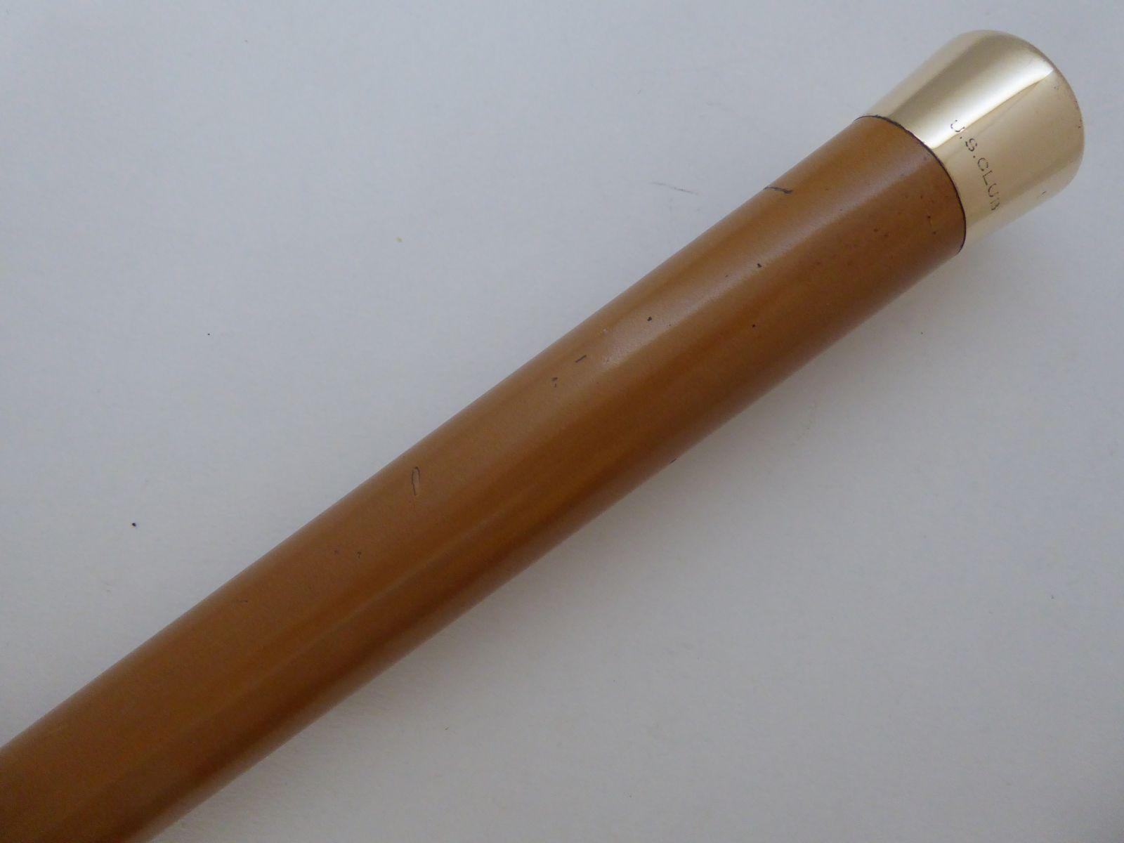 1925 Walking Stick Cane Hallmarked 9ct Gold Pommel Malacca Shaft US Club London (1 of 11)