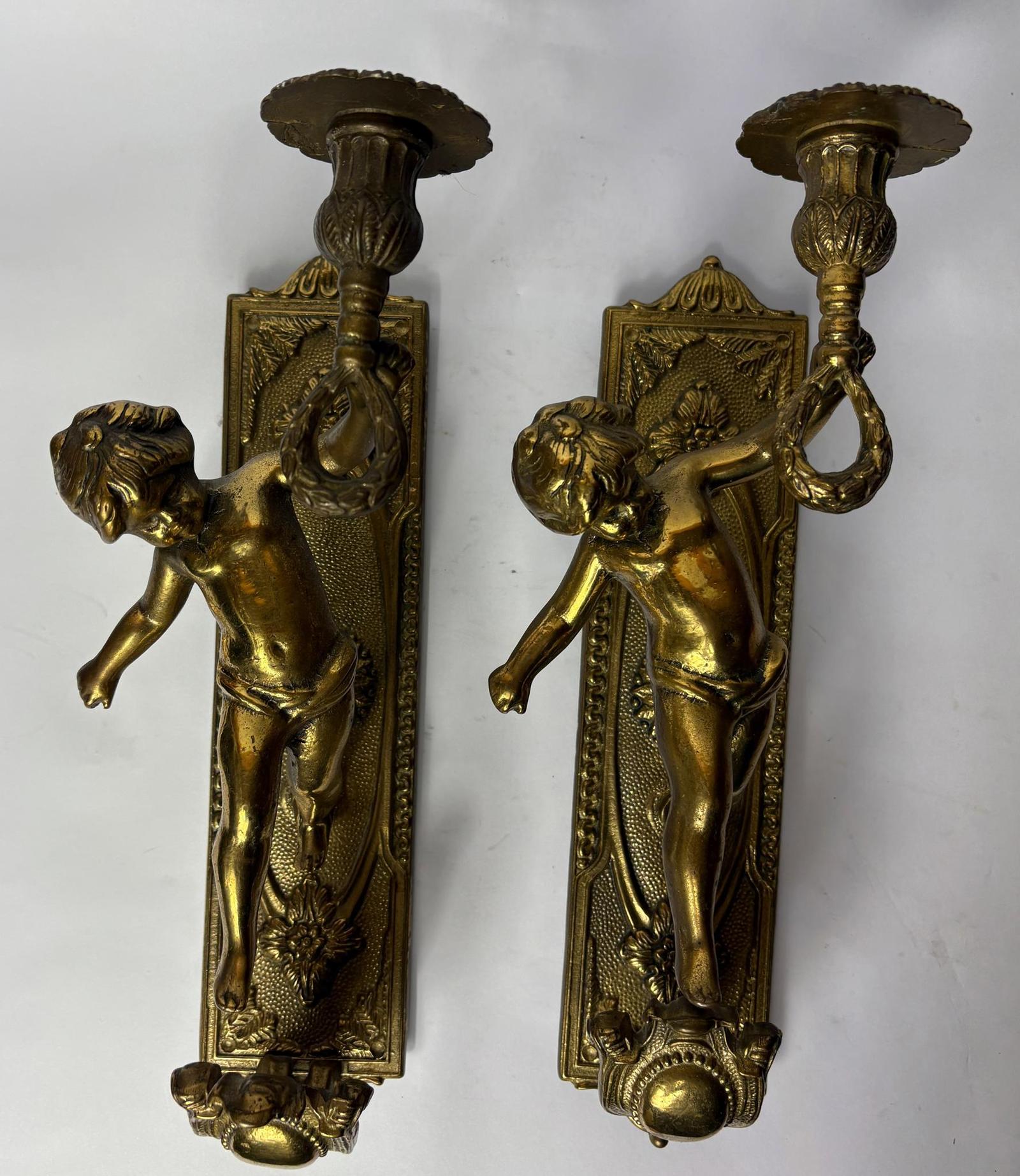 Gilt Brass Figural Wall Sconces / Candle-style Wall Lights (1 of 9) Gilt Brass Figural Wall Sconces / Candle-style Wall Lights (1 of 9)