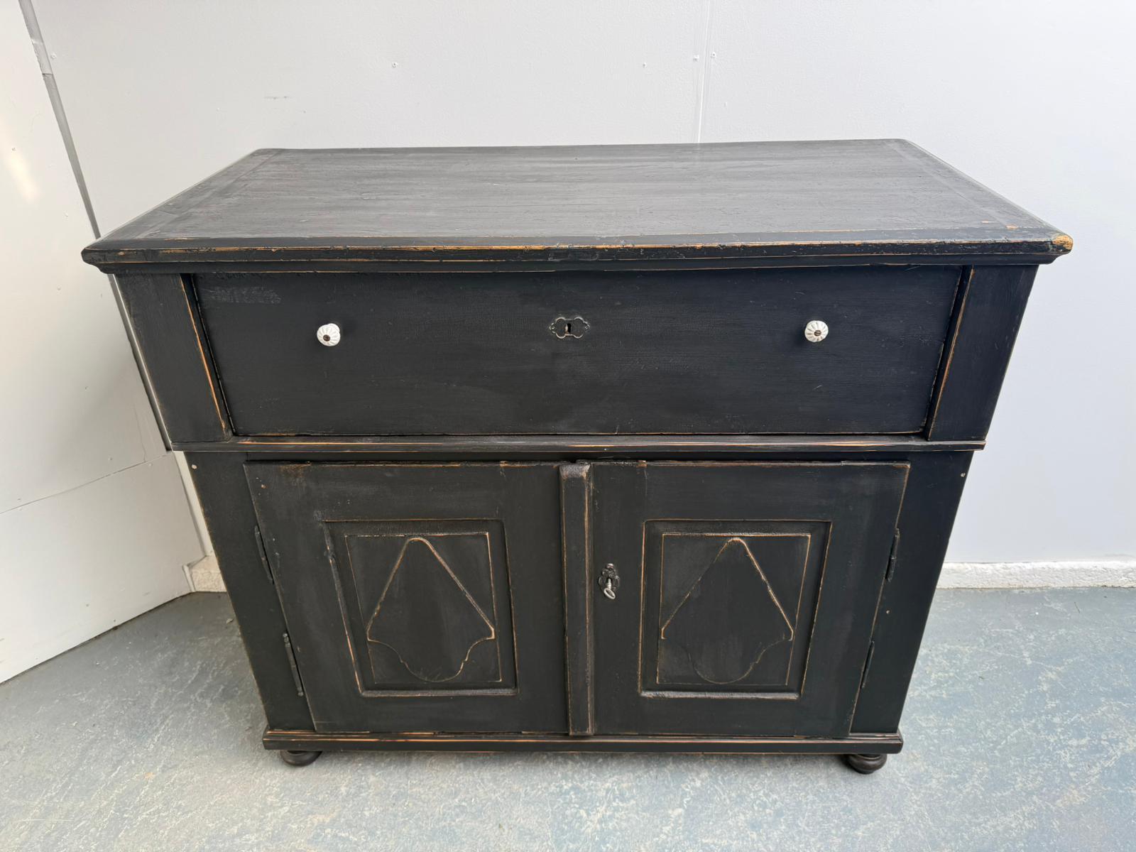 Genuine Hungarian 2 Door Painted Black Victorian Dresser Base / Sideboard (1 of 12) Genuine Hungarian 2 Door Painted Black Victorian Dresser Base / Sideboard (1 of 12)