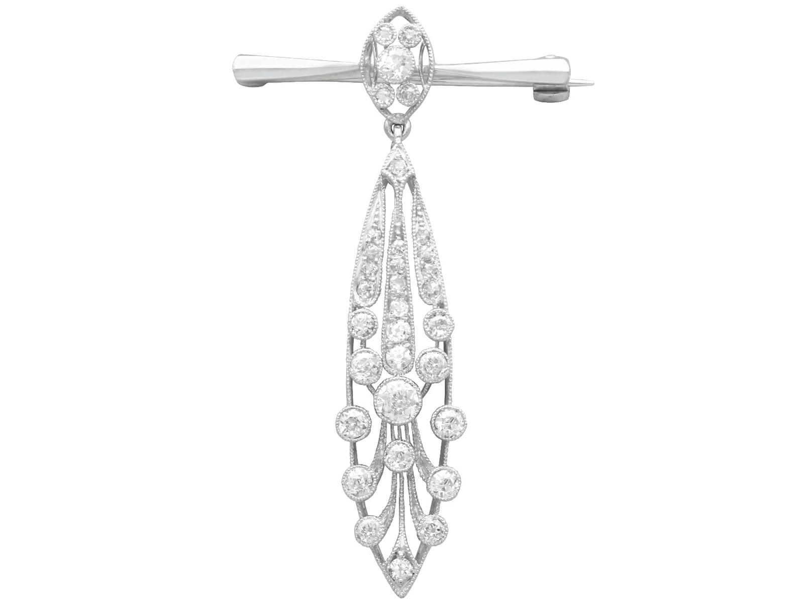1.38ct Diamond Platinum & 15ct White Gold Drop Brooch c.1925 (1 of 9)