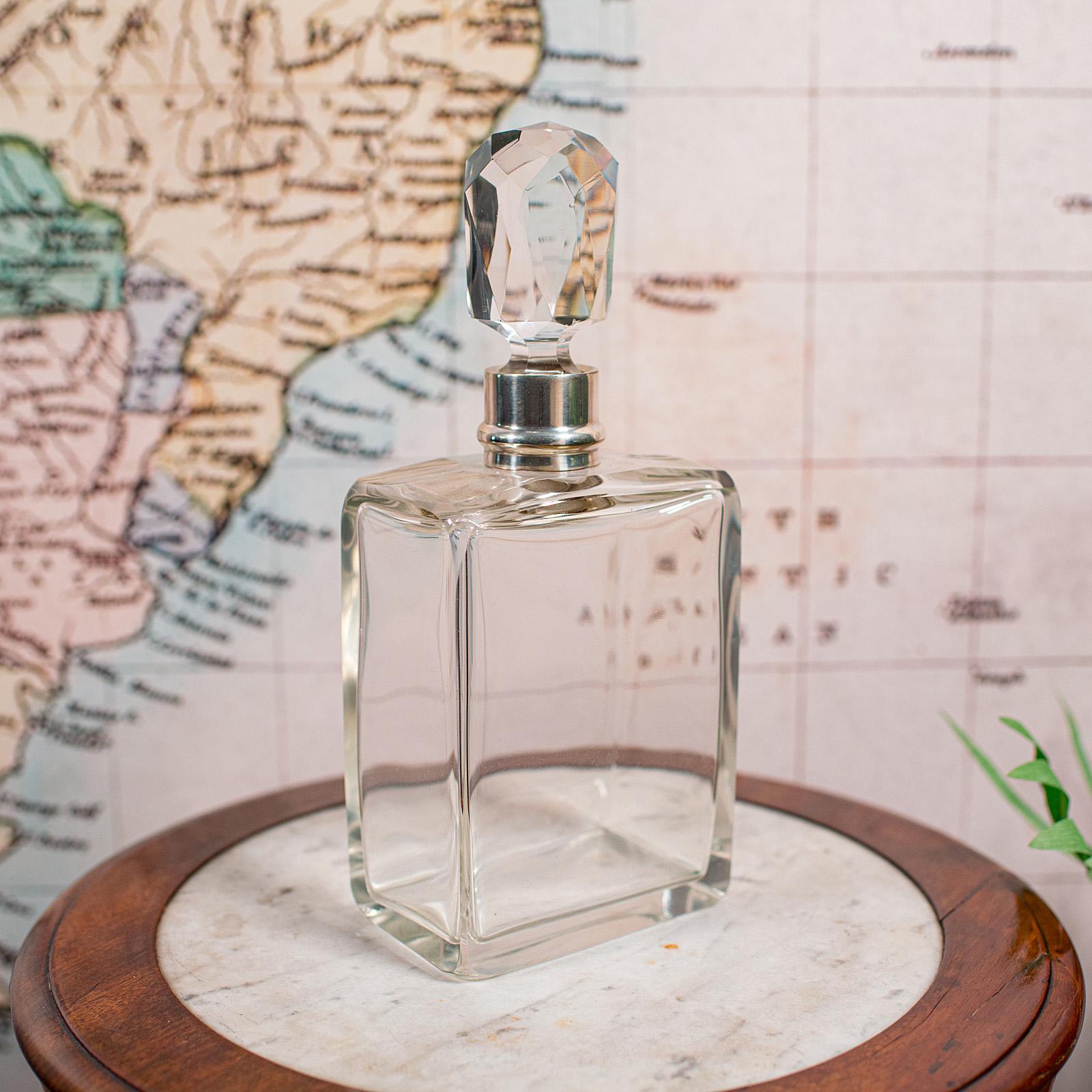 Antique Whiskey Decanter, English Glass Scotch Bottle, Silver Collar, Hallmarked (1 of 12) Antique Whiskey Decanter, English Glass Scotch Bottle, Silver Collar, Hallmarked (1 of 12)