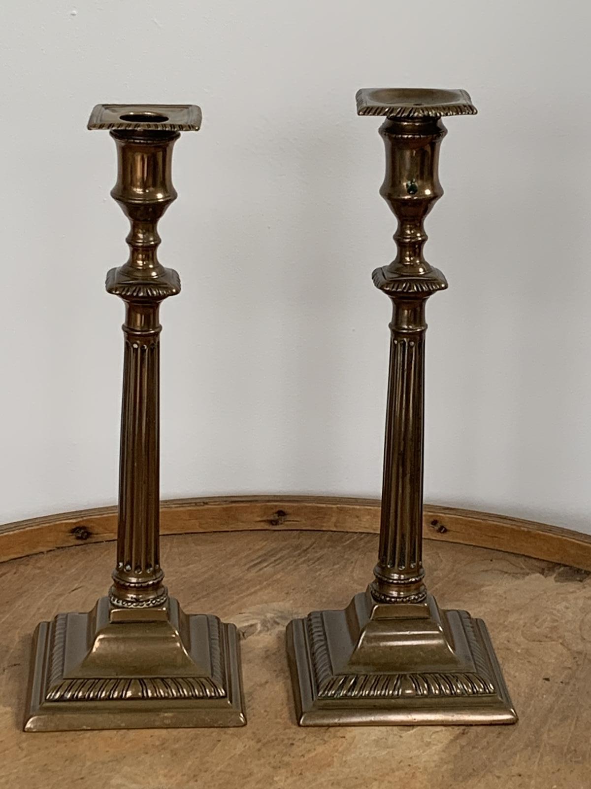 Pair of 18th Century Red Brass Georgian Candlesticks Seamed c.1780 (1 of 9)