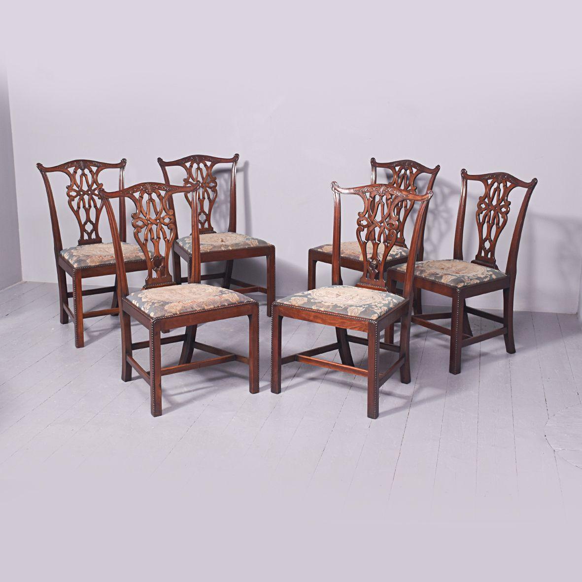 Set Of 6 Chippendale Style Georgian Mahogany Dining Chairs (1 of 10)