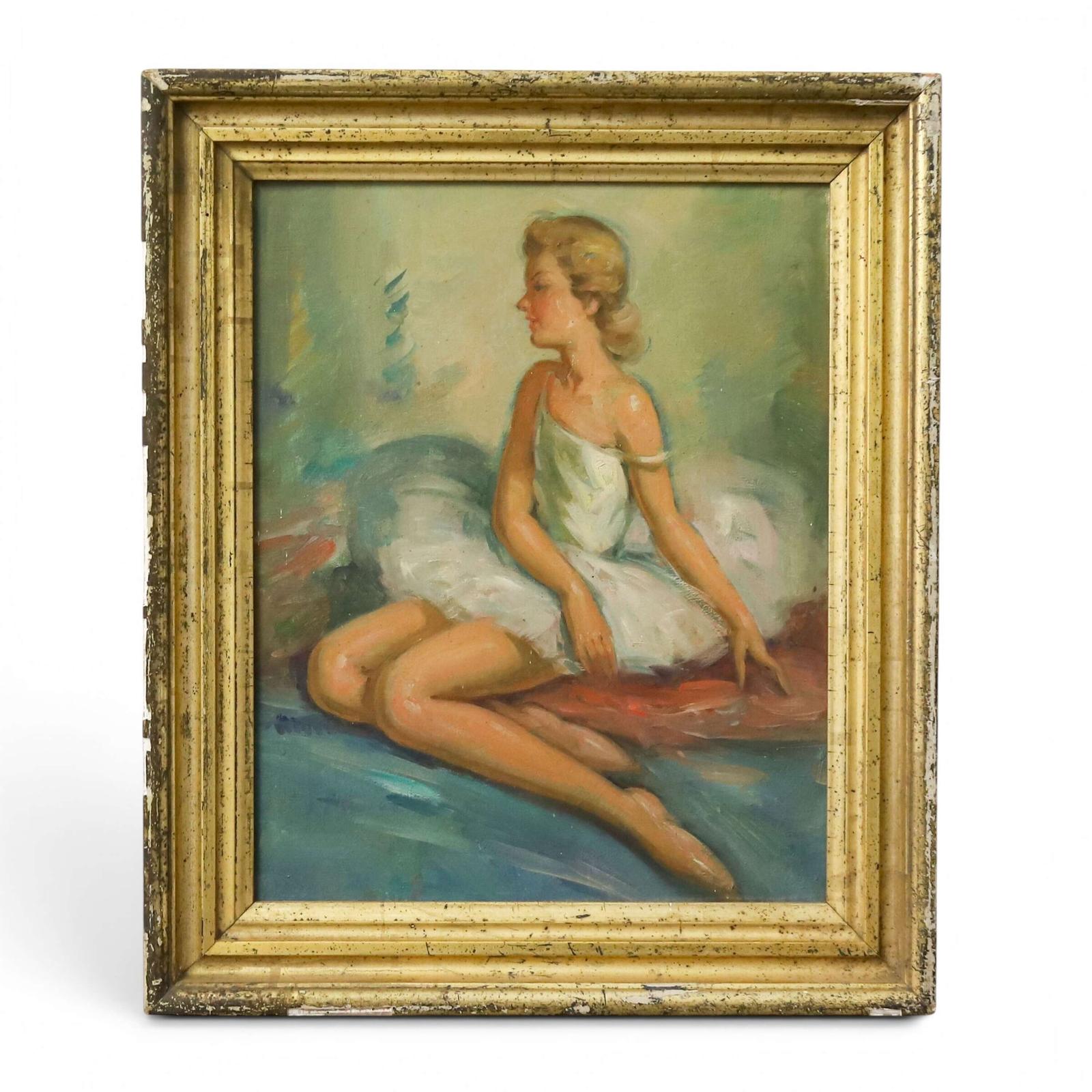 1950s Oil on Canvas of a Ballerina - In Worn Gilt Frame (1 of 9) 1950s Oil on Canvas of a Ballerina - In Worn Gilt Frame (1 of 9)