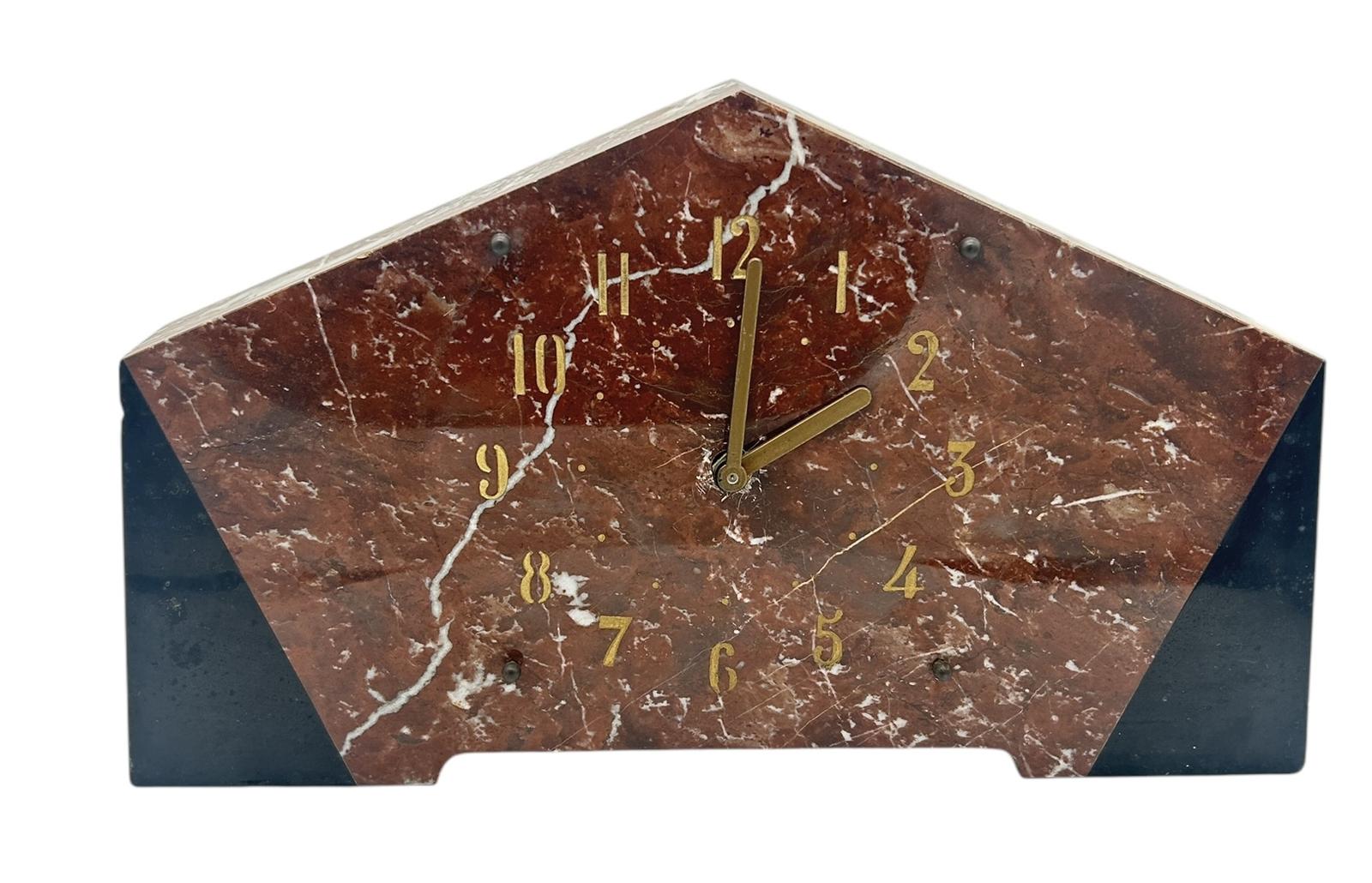 Fabulous French Art Deco Red & Black Marble Mantel Clock (1 of 9)