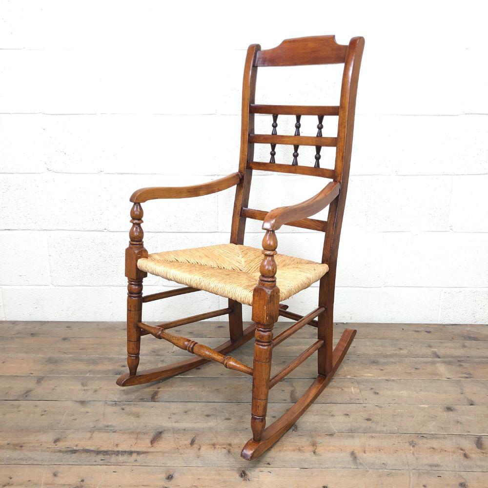 19th Century Rush Seat Rocking Armchair (1 of 9) 19th Century Rush Seat Rocking Armchair (1 of 9)
