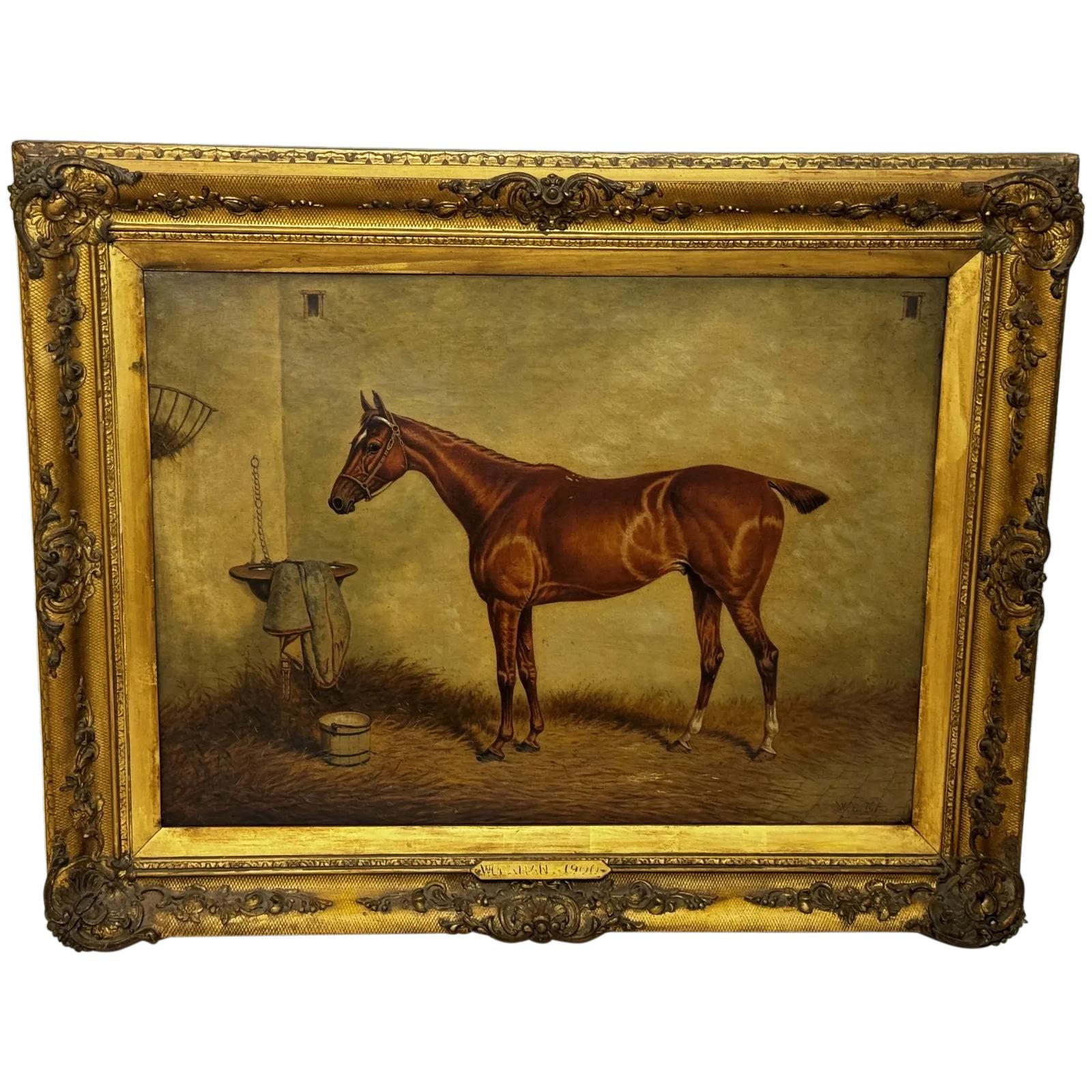 Victorian Oil Painting Workman Bay Hunter Lord Galway's Hunt Stables Serlby Hall (1 of 75)