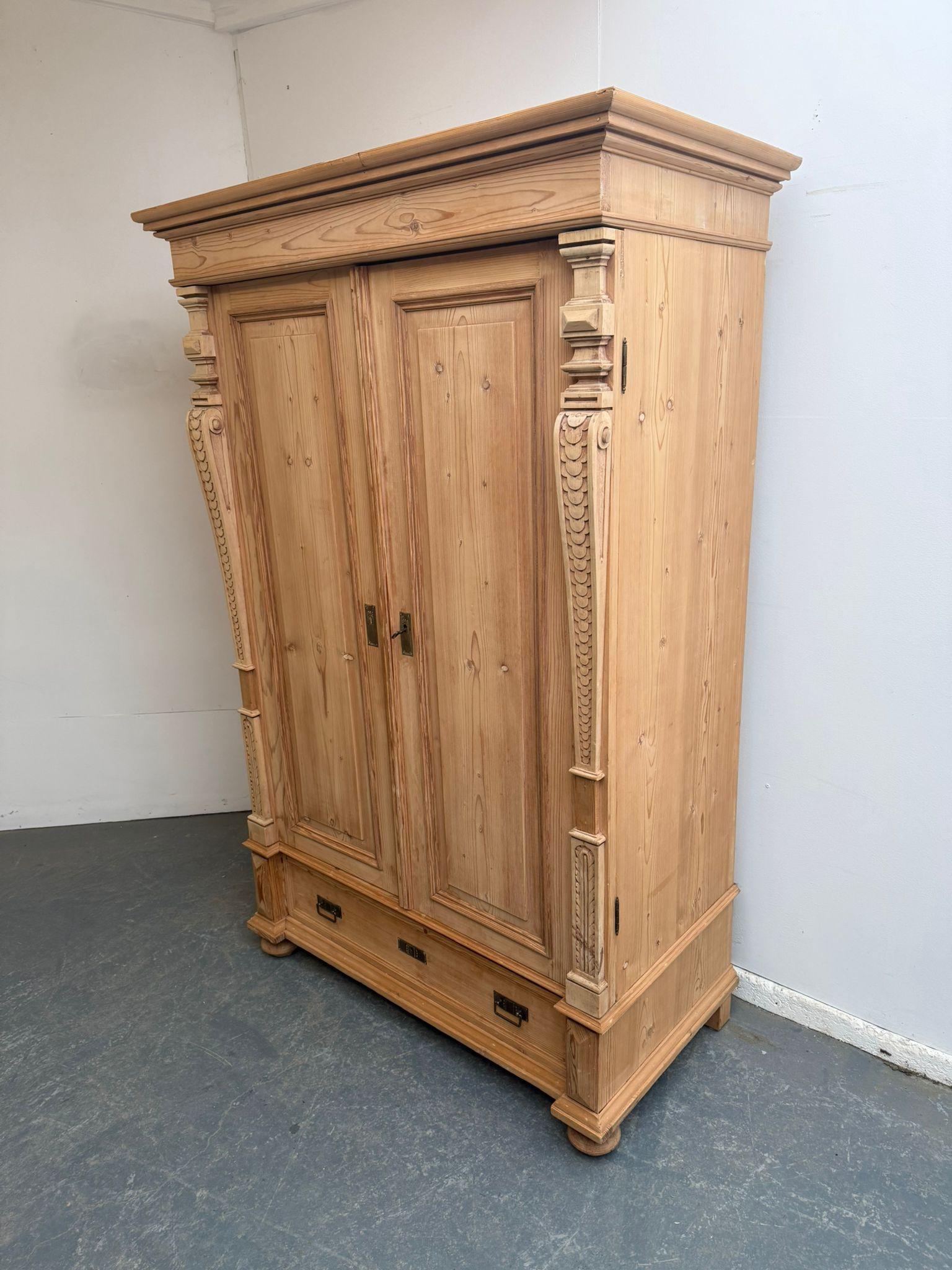 Early Victorian Antique Pine Shelved Knockdown Wardrobe to wax / paint (1 of 9)