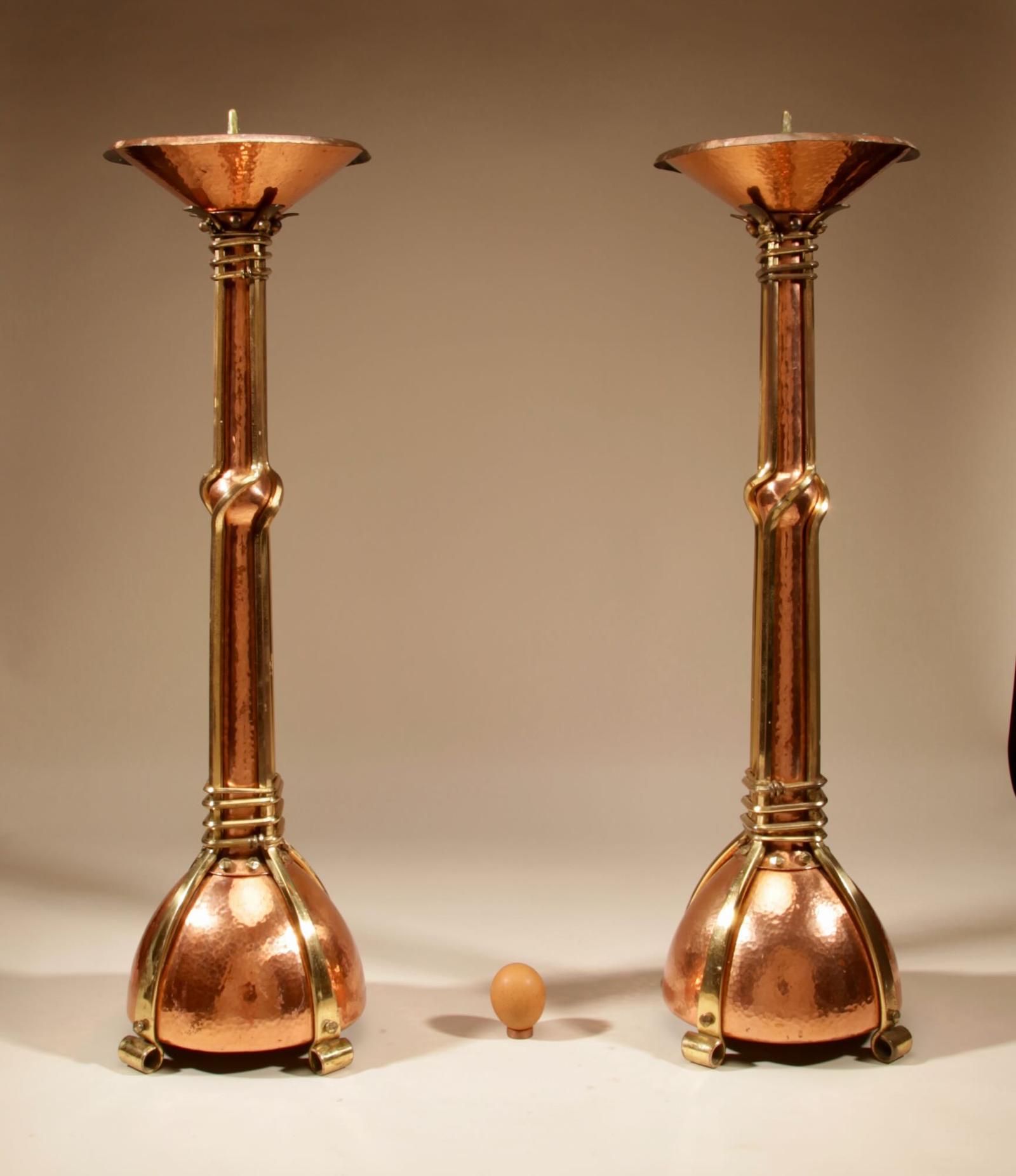 Art Nouveau/art Deco Dutch School Important Impressive Large Pair Of Copper And Brass Signed Candle Sticks (1 of 11) Art Nouveau/art Deco Dutch School Important Impressive Large Pair Of Copper And Brass Signed Candle Sticks (1 of 11)