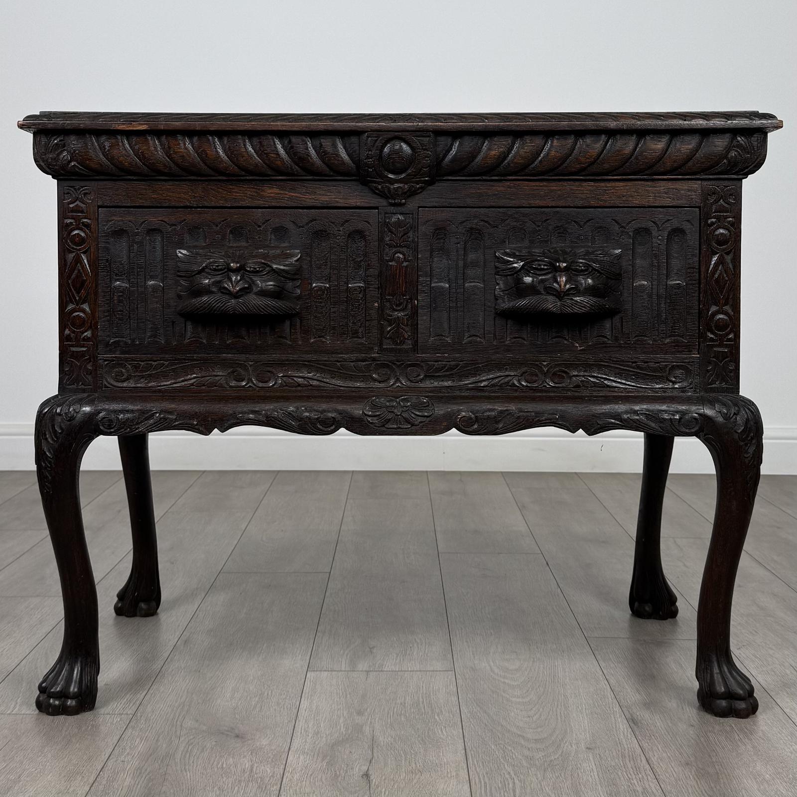 Antique 19th Century Heavily Carved Oak Side Table (1 of 11)